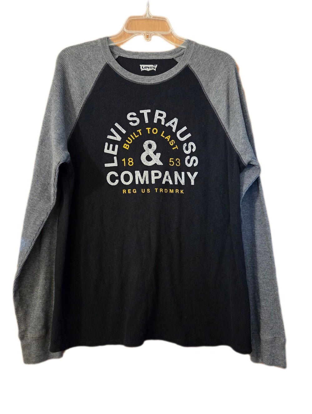 Levi's Long Sleeve Graphic Waffle Knit Shirt Black Gray Size Large